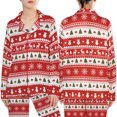 thumbnail image 1 of Lotusprinthandmade Christmas Print All-over Print Satin Pajamas Set (No Pocket) (4XL), christmas pajamas women, holiday satin sleepwear, 1 of 7