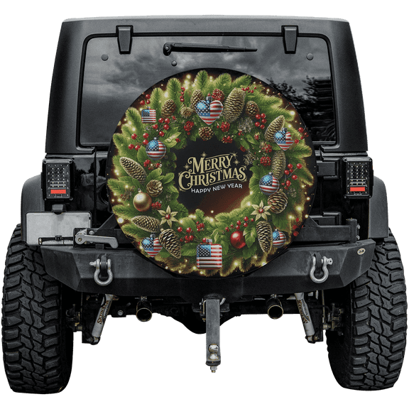Lotusprinthandmade Christmas Wreath Spare Tire Cover Without Backup Camera Hole 6 Sizes (28 in.)