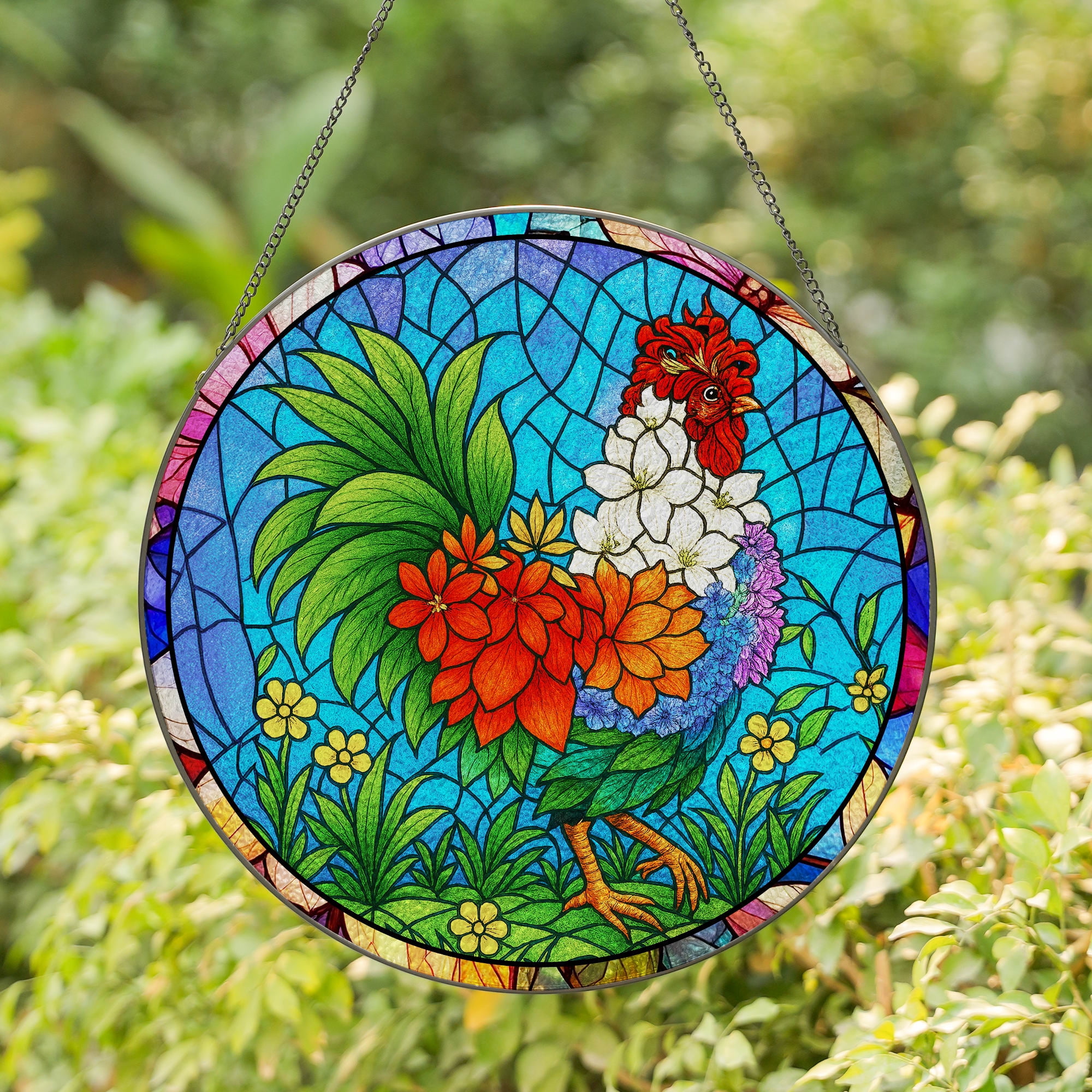 Lotusprinthandmade Colorful Chicken Lovers Stained Glass Suncatcher for ...