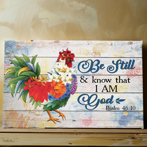 Lotusprinthandmade Colorful Chicken with Faith Canvas 1.5in 12" x 8"