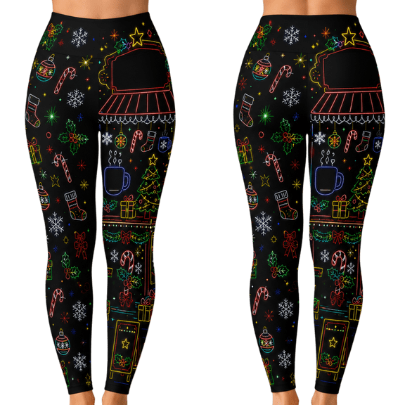 Lotusprinthandmade Colorful Christmas Neon Print All-over Print Leggings XS-5XL (XS), christmas lights leggings