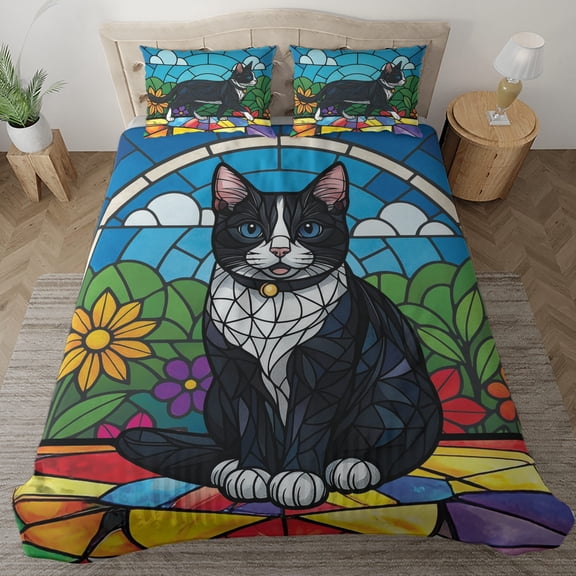 Lotusprinthandmade Colorful Cute Cat Bedding Set, Multicolor, 88x88