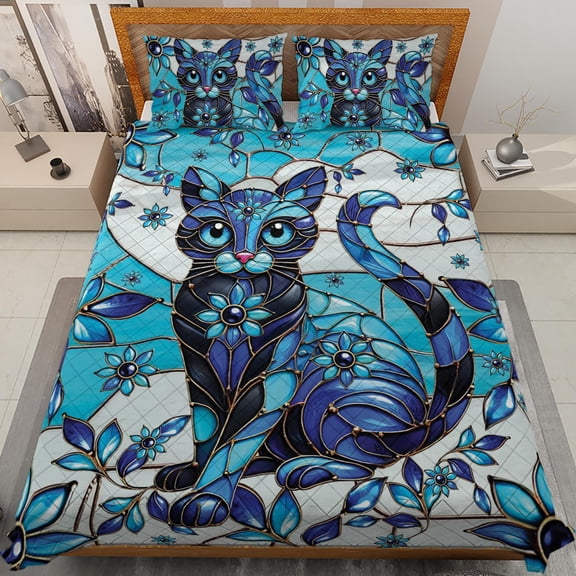 Lotusprinthandmade Cute Cat Quilt Bedding Set, cat quilt bed set, cute cat lovers quilt set