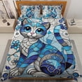thumbnail image 1 of Lotusprinthandmade Colorful Cute Cat Quilt Bedding Set (White Binding) 5 Sizes (Made in Vietnam) (90x100), colorful cat quilt bed set, cute cat lovers quilt set, 1 of 4