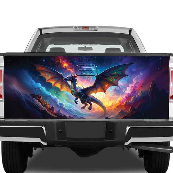 Lotusprinthandmade Colorful Dragon Graphic Tailgate Wrap 2 Sizes (24"x58"), Dragon Tailgate Wrap