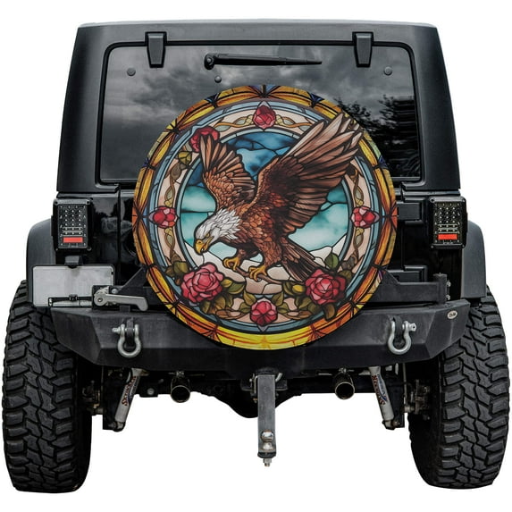 Lotusprinthandmade Colorful Eagle Spare Tire Cover Without Backup Camera Hole 6 Sizes (34 in.)