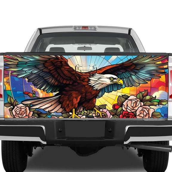 Lotusprinthandmade Colorful Eagle Tailgate Wrap 2 Sizes (24"x58"), Animal Graphic Tailgate Wrap
