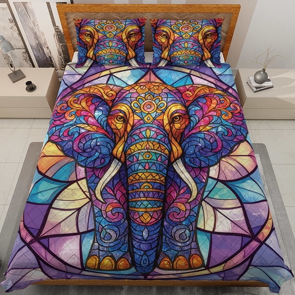 Lotusprinthandmade Colorful Elephant Lovers Quilt Bedding Set White Binding
