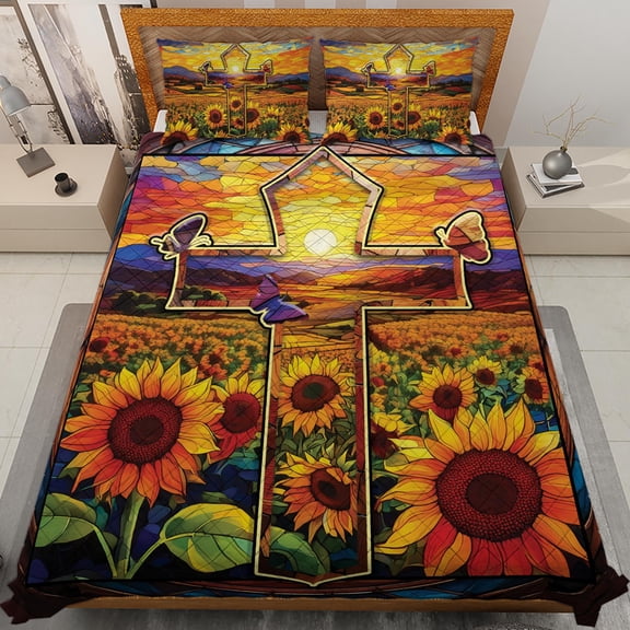 Lotusprinthandmade Colorful Floral Christian Jesus Quilt Bedding Set (White Binding) 5 Sizes (Made in Vietnam) (70x80), vibrant christian faith-based quilt bedding, colorful jesus and floral quilt set