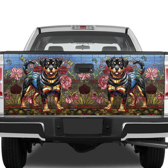 Lotusprinthandmade Colorful Flower Rottweiler Dog Tailgate Wrap 2 Sizes (24"x58") – Dog Lover Tailgate Wrap