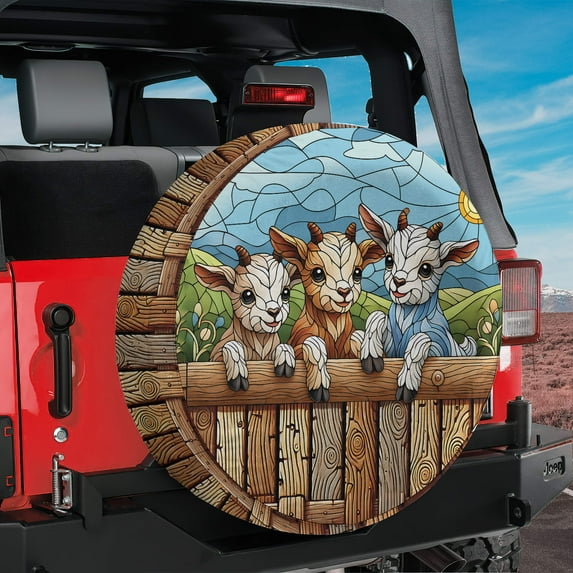 Lotusprinthandmade Colorful Goats Cute Animal Spare Tire Cover Without Backup Camera Hole 6 Sizes (35 in.), Goats Lovers Spare Tire Cover