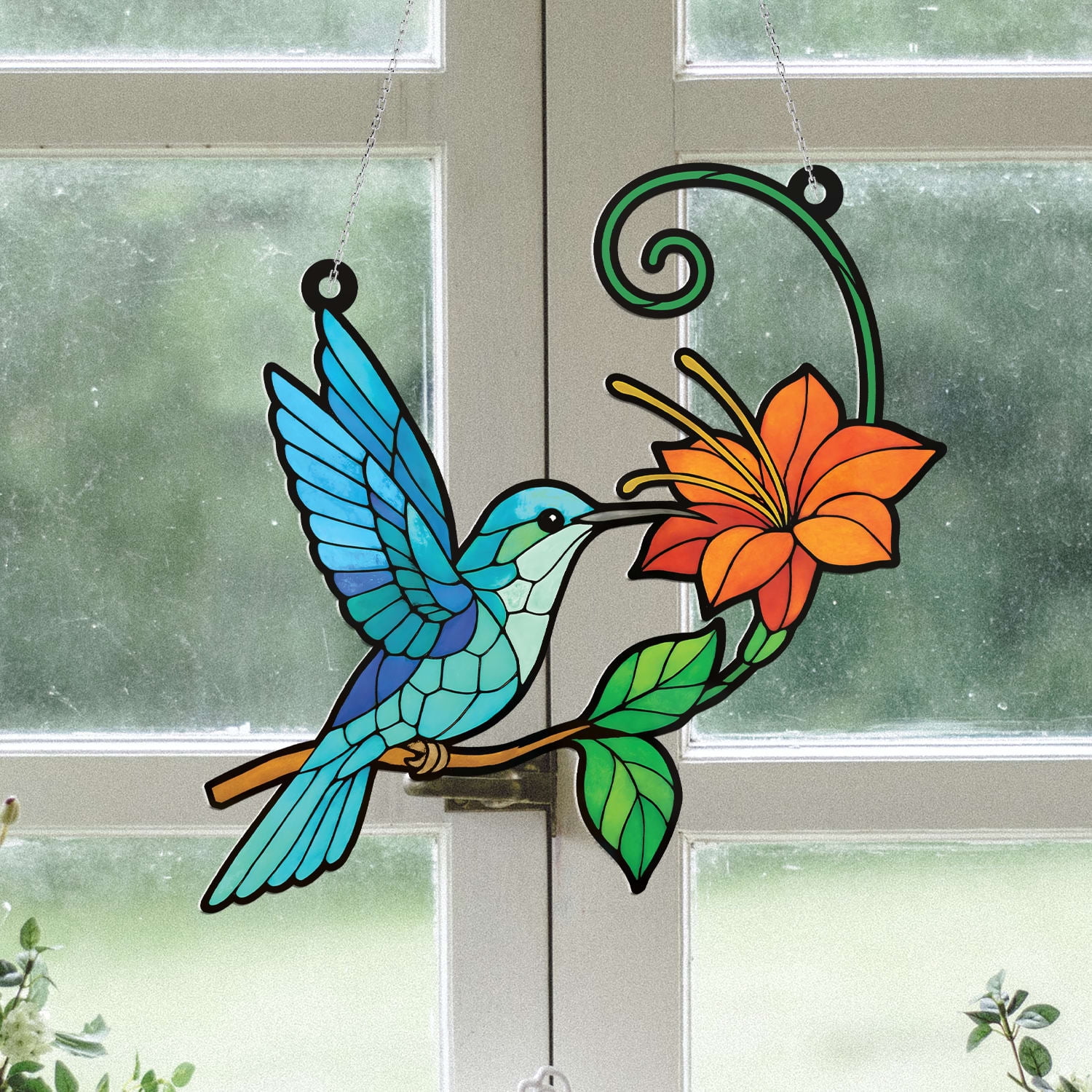 Lotusprinthandmade Colorful Hummingbird with Floral Custom Shape Window ...