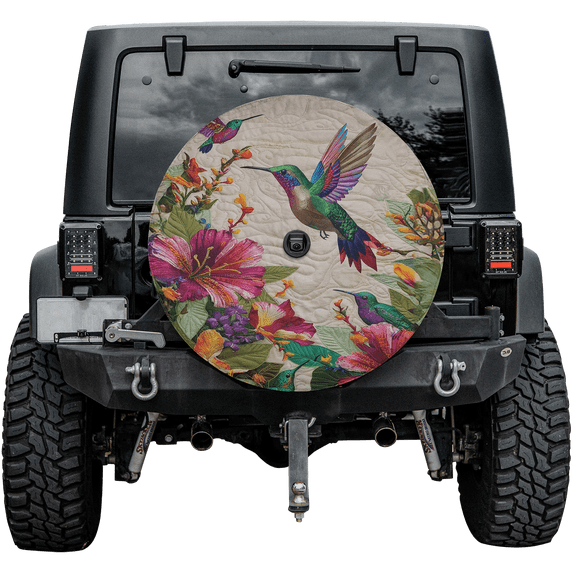 Lotusprinthandmade Colorful Hummingbird Spare Tire Cover With Backup Camera Hole 6 Sizes (34 in. V2)