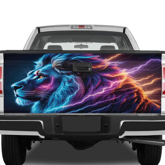 Lotusprinthandmade Colorful Lion Art Tailgate Wrap 2 Sizes (24"x58") – Artistic Vibrant Lion Graphic for Truck Decor