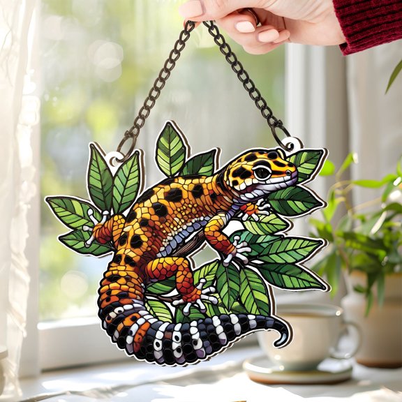 Lotusprinthandmade Colorful Lizard Custom Shape Window Hanging Suncatcher Decor