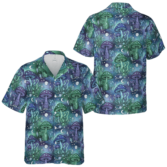 Lotusprinthandmade Colorful Mushroom Short-sleeve Hawaiian Shirt S-5XL (XL) –Mushroom Theme Shirt