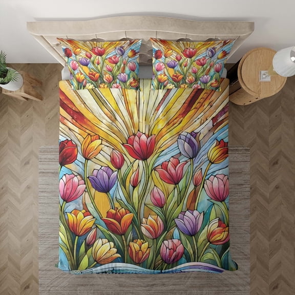 Lotusprinthandmade Colorful Tulips Floral Bedding Set, Multicolor, 104x88