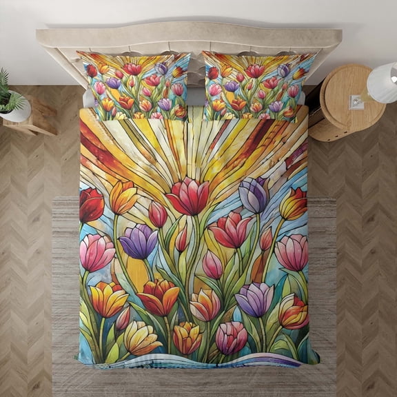 Lotusprinthandmade Colorful Tulips Floral Bedding Set