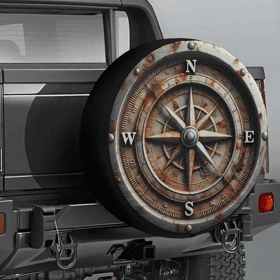 Lotusprinthandmade Compass Bronze Spare Tire Cover Without Backup Camera Hole 6 Sizes (34 in. V2) – Compass Pattern Tire Cover
