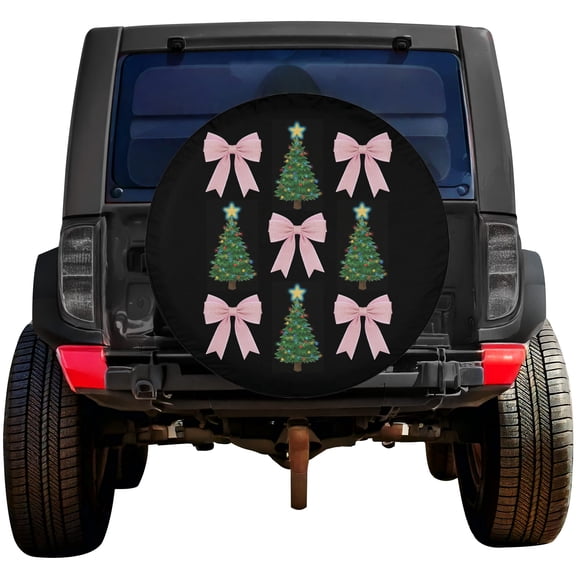 Lotusprinthandmade Coquette Bow Christmas Spare Tire Cover Without Backup Camera Hole 6 Sizes (35 in.), holiday bow wheel cover, cute christmas tire cover