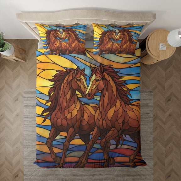 Lotusprinthandmade Couple Horse Colorful Bedding Set