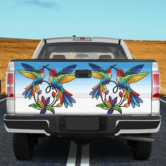 Lotusprinthandmade Couple of Hummingbird Tailgate Wrap 2 Sizes (24"x58"), Hummingbird Lovers Tailgate Wrap, hummingbird couple tailgate graphic