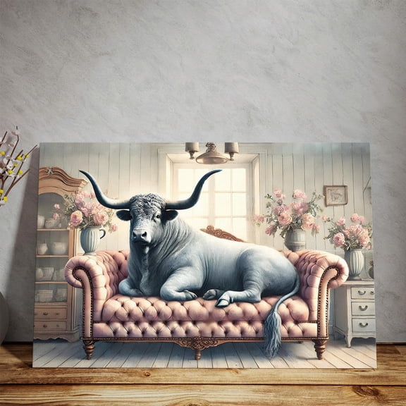 Lotusprinthandmade Cow On The Sofa Poster 11" x 17”, Multicolor