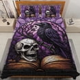 thumbnail image 1 of Lotusprinthandmade Crow Bird Skull and Book Quilt Bedding Set, Fold Hem, 70x80, 1 of 3