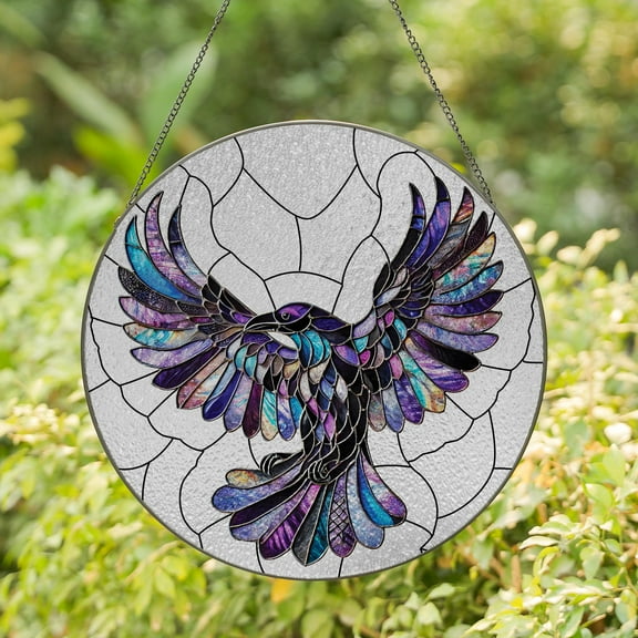 Lotusprinthandmade Crow Bird Stained Glass Suncatcher for Window Hanging Cir4in, crow bird window hanging, crow bird glass ornament