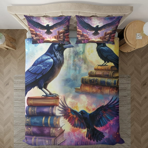 Lotusprinthandmade Crow Bird and Book Bedding Set (Made in Vietnam) (88x88), Durable And High-Quality Bedding