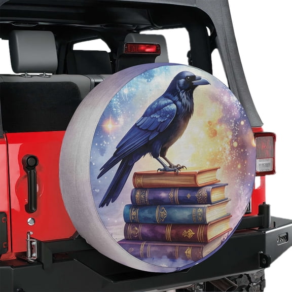 Lotusprinthandmade Crow Bird and Book Spare Tire Cover Without Backup Camera Hole 6 Sizes (32 in.)