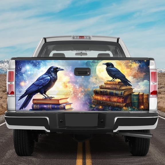 Lotusprinthandmade Crow Bird and Book Tailgate Wrap 2 Sizes (24"x58"), truck tailgate wrap for crow bird themed