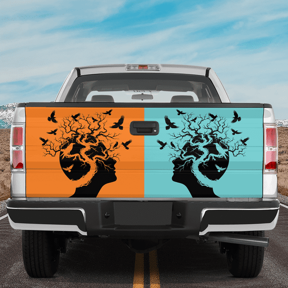 Lotusprinthandmade Crow Bird and Tree Halloween Tailgate Wrap 2 Sizes (24"x58"), crow bird truck tailgate wrap, crow bird and tree tailgate decal