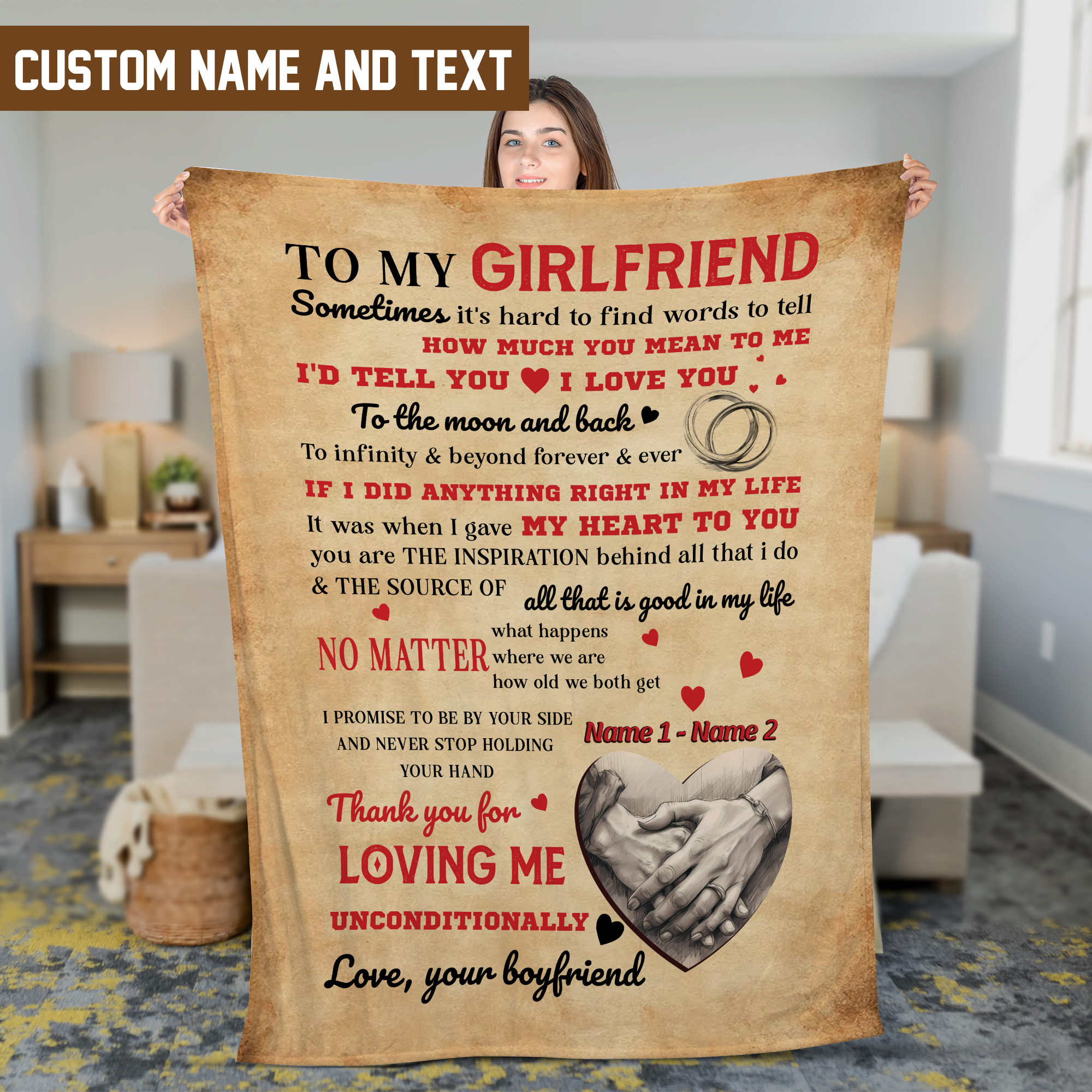 Lotusprinthandmade Custom Name And Text To My Girlfriend Fleece Blanket 3 Sizes (Made in US