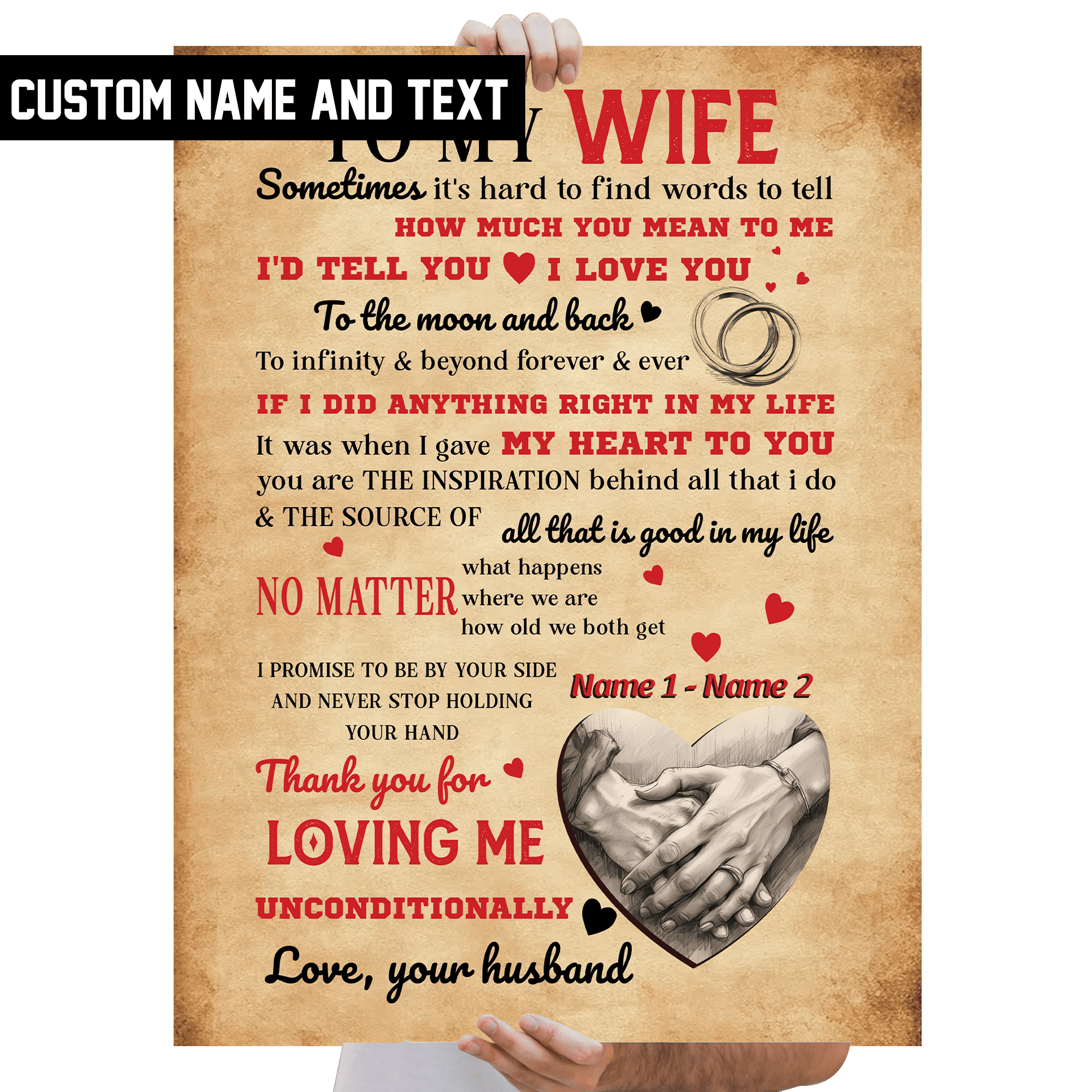 Lotusprinthandmade Custom Name And Text To My Wife Poster 12" x 18”, to ...