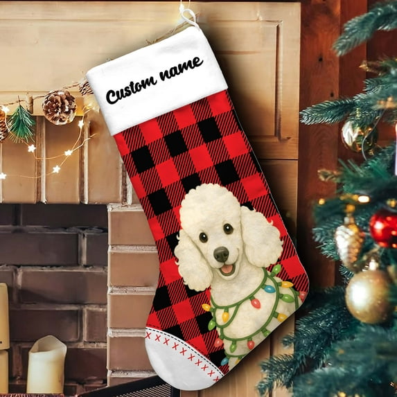 Lotusprinthandmade Custom Name Poodle Lovers Christmas Stocking (M), cute poodle christmas stocking with name