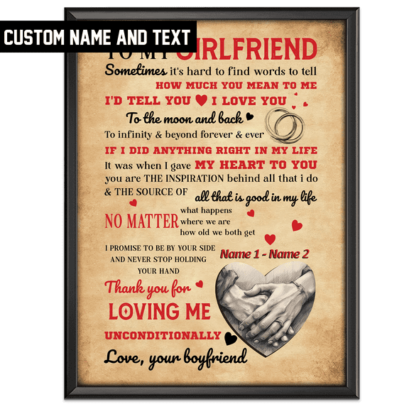 Lotusprinthandmade Custom Name And Text To My Girlfriend Canvas 1.5in 12" x 8", valentine gift, anniversary gift, to my girlfriend canvas, canvas gift for girlfriend