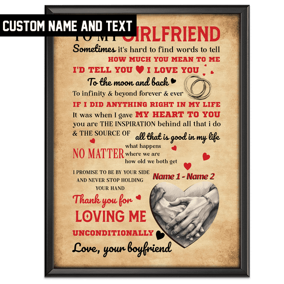 Lotusprinthandmade Custom Name And Text To My Girlfriend Canvas 1.5in 12" x 8", valentine gift, anniversary gift, to my girlfriend canvas, canvas gift for girlfriend