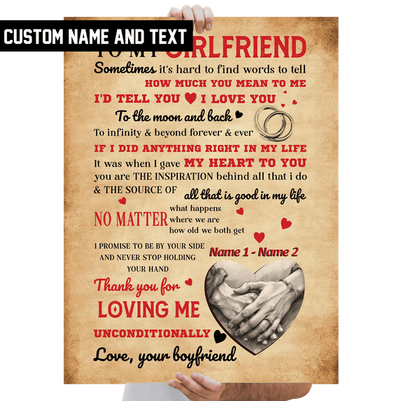 Lotusprinthandmade Custom Name And Text To My Girlfriend Poster 12" x 18”, valentine gift, anniversary gift, to my girlfriend poster, poster gift for girlfriend, girlfriend poster wall art