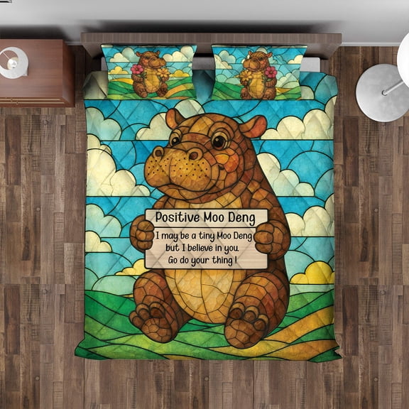 Lotusprinthandmade Cute Baby Hippo Quilt Bedding Set (Fold Hem) 5 Sizes (Made in Vietnam) (55x60), Vibrant And Playful Animal Print Quilt