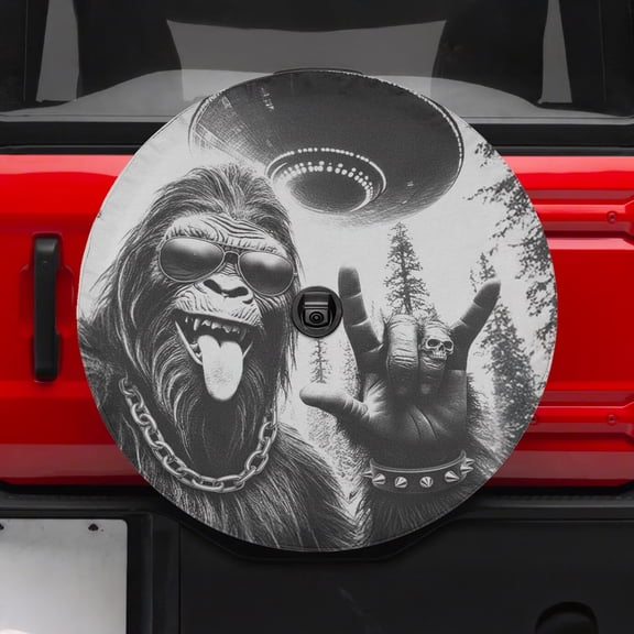 Lotusprinthandmade Cute Bigfoot Graphic Spare Tire Cover With Backup Camera Hole 6 Sizes (29 in.), bigfoot forest theme tire cover