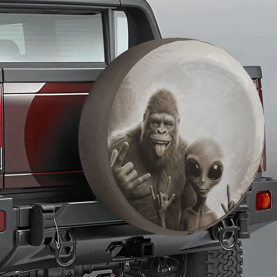 Lotusprinthandmade Cute Bigfoot Graphic Spare Tire Cover Without Backup Camera Hole 6 Sizes (33 in.), bigfoot forest theme tire cover