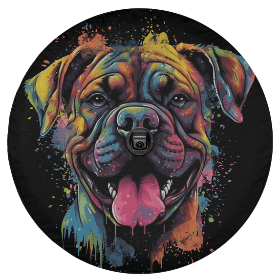 Lotusprinthandmade Cute Boxer Funny Colorful Art Spare Tire Cover With Backup Camera Hole 6 Sizes