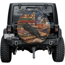 Lotusprinthandmade Cute Cat And Book Spare Tire Cover Without Backup Camera Hole 6 Sizes (27 in.)