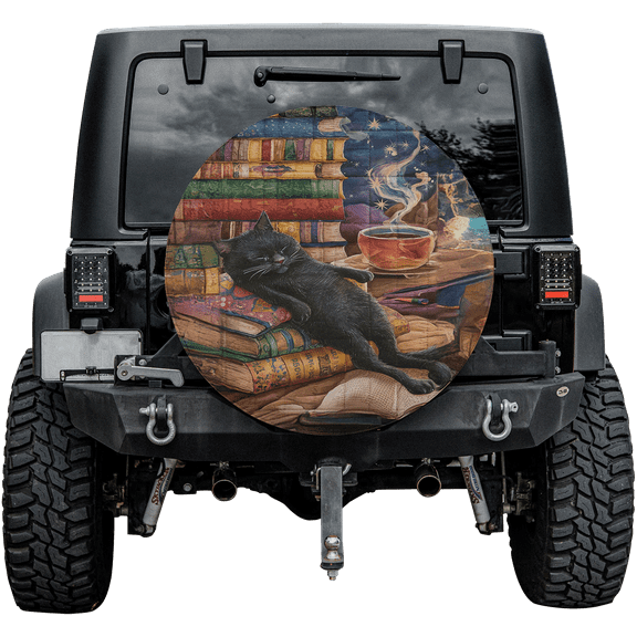 Lotusprinthandmade Cute Cat And Book Spare Tire Cover Without Backup Camera Hole 6 Sizes (27 in.)