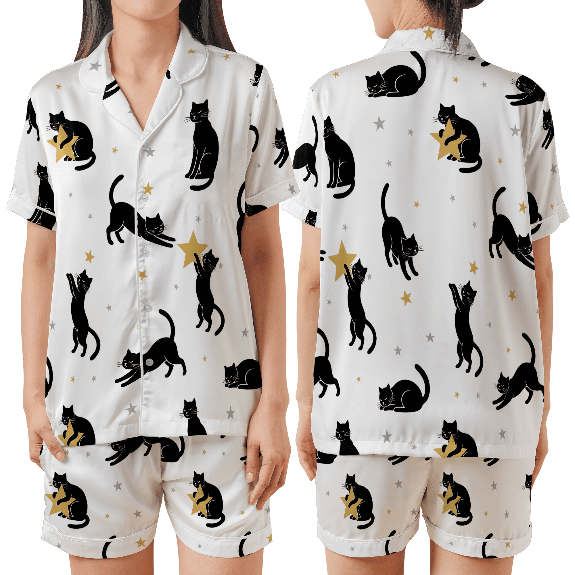 Lotusprinthandmade Cute Cats All-over Print Satin Short-Sleeve Pajamas ...