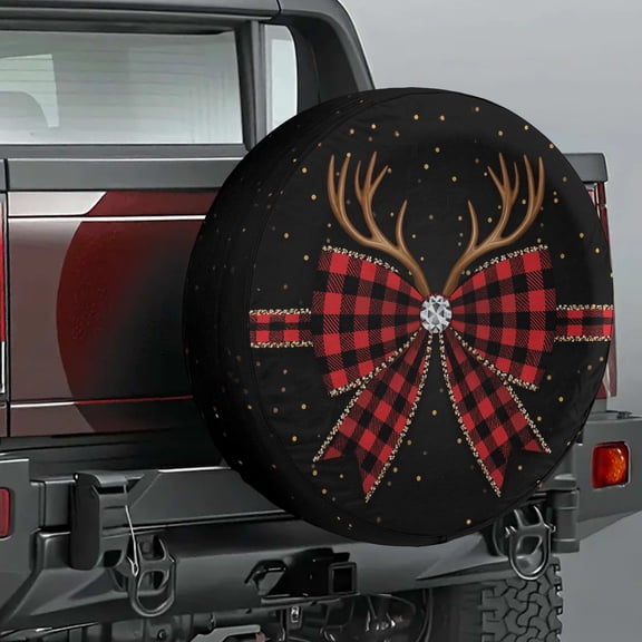 Lotusprinthandmade Cute Christmas Bow Graphic Spare Tire Cover Without Backup Camera Hole 6 Sizes (34 in. V2), bow design christmas tire cover
