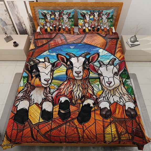 Lotusprinthandmade Cute Colorful Goats Graphic Quilt Bedding Set Fold Hem