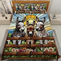 Lotusprinthandmade Cute Donkeys Quilt Bedding Set (Fold Hem) 5 Sizes (Made in Vietnam) (55x60), Donkeys Lovers Quilt Bedding Set, adorable donkeys quilt bed set
