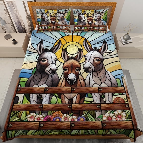 Lotusprinthandmade Cute Donkeys Quilt Bedding Set